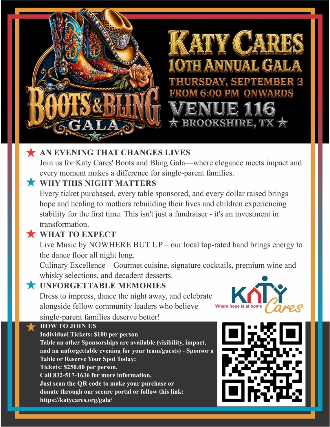 KATY CARES 10TH ANNUAL BOOTS AND BLING GALA / NIA PROFESSIONALS 2026 CHARITY PROJECT