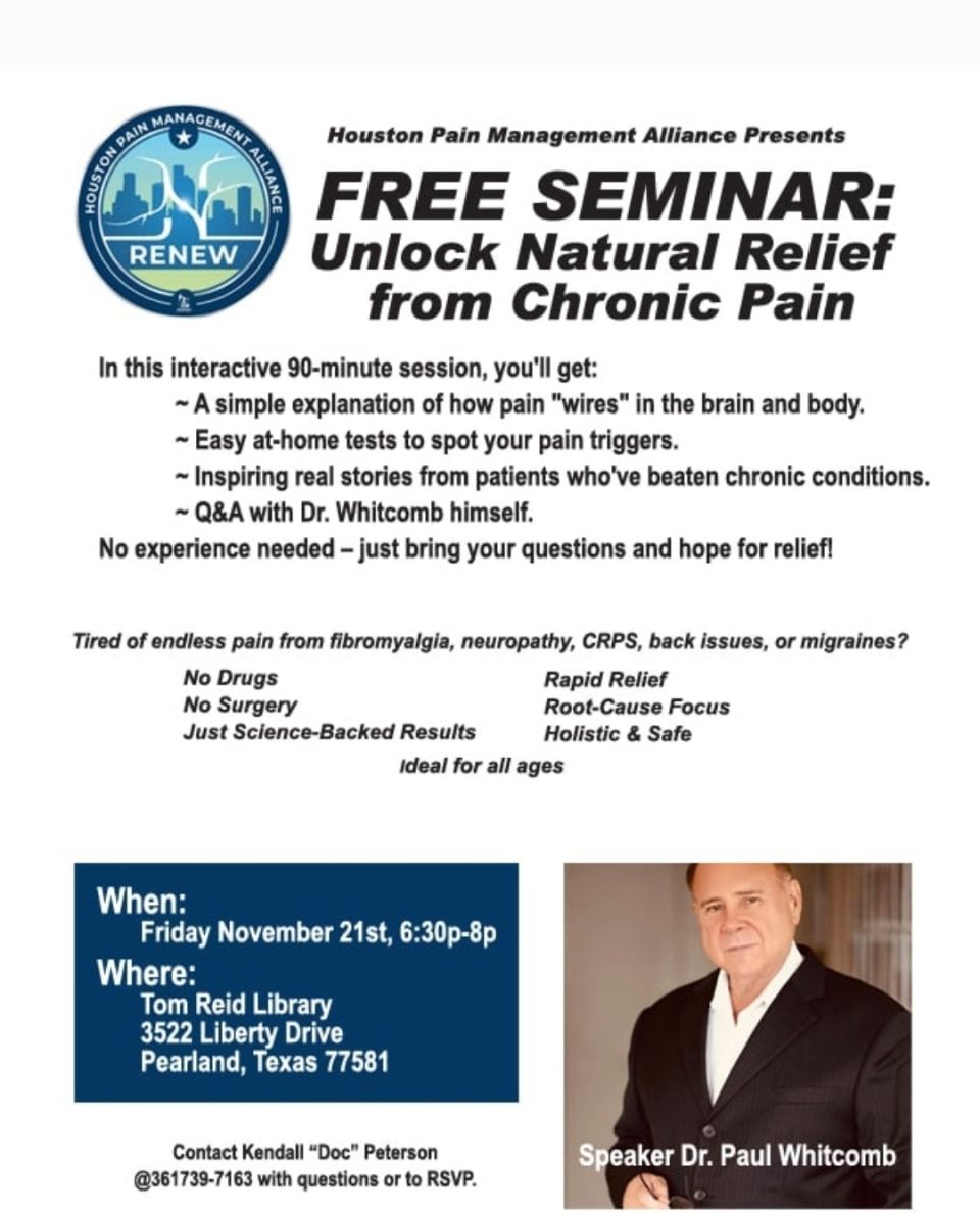 If you  know anyone in the Houston area, who feels like their body is fighting against them, or has been told by their physician there isn't anything that can be done for their pain, please share this with them.